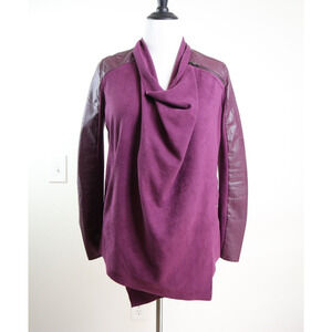 BlankNYC Size S Draped Front Moto Jacket Faux Suede Cabernet